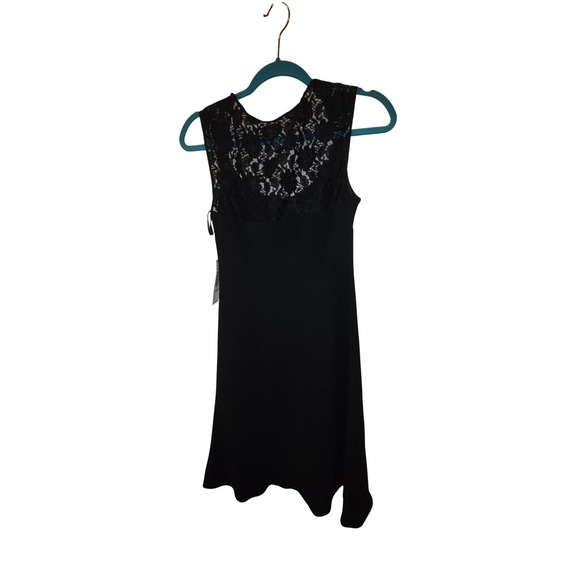 Sassy Black Lace Yoke Sleeveless A-Line Cocktail Dress Size 8 NWT M01105809 - Picture 3 of 5